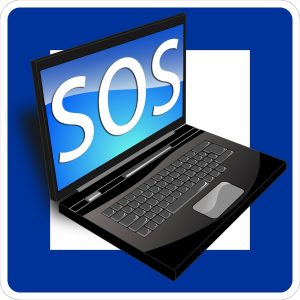 Computer with SOS on the monitor
