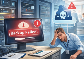 A computer that says backup failed on the screen.